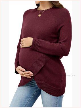 Wool Blend Maternity Sweater Crossover Ribbed Hem Pullover Tops